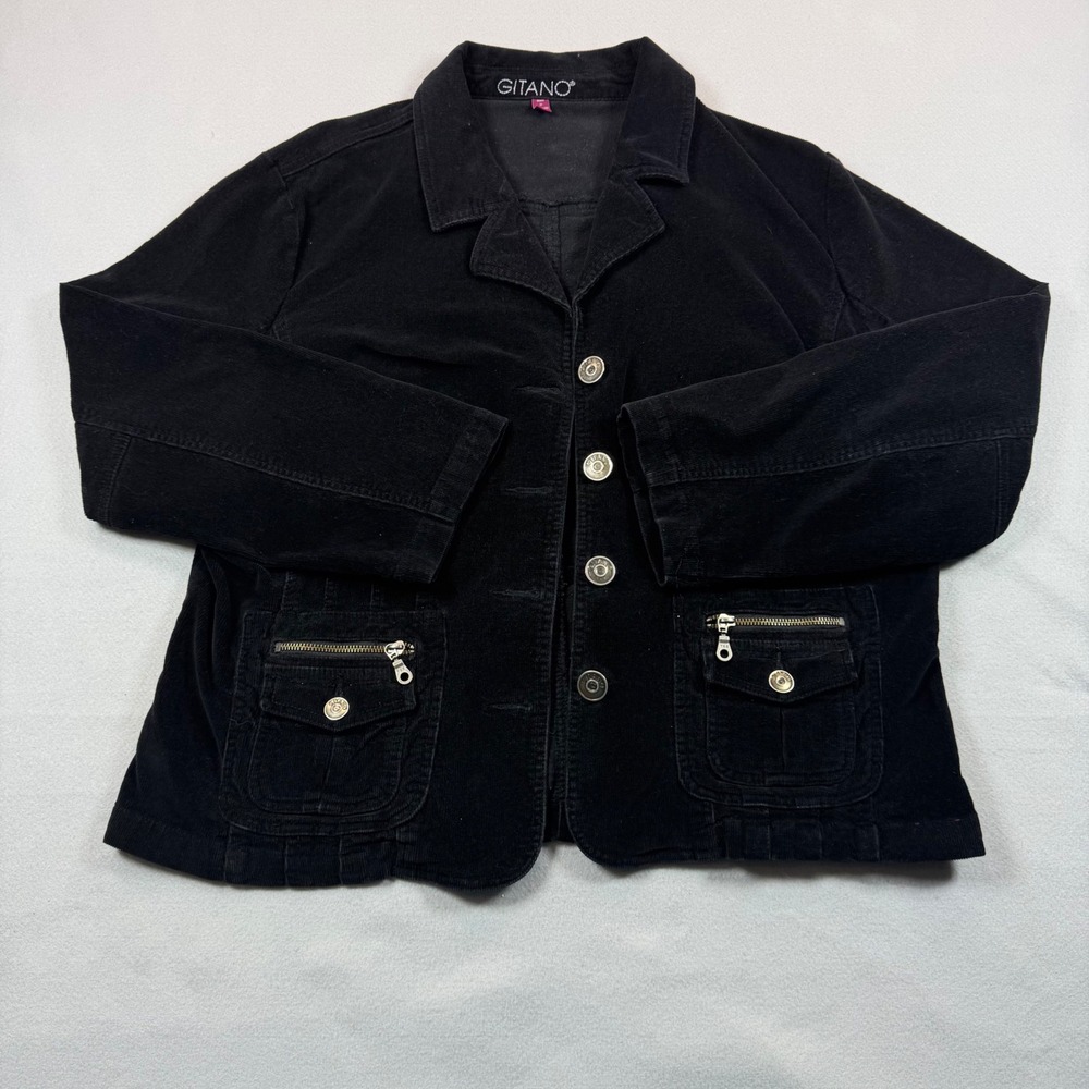 Gitano Black Corduroy Jacket Womens 18W Button Up Utility Cargo Pocket Blazer
